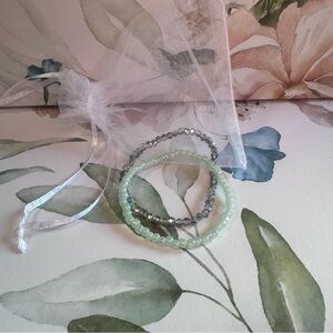 Stylish Beaded Bracelet Duo in Mint and Charcoal